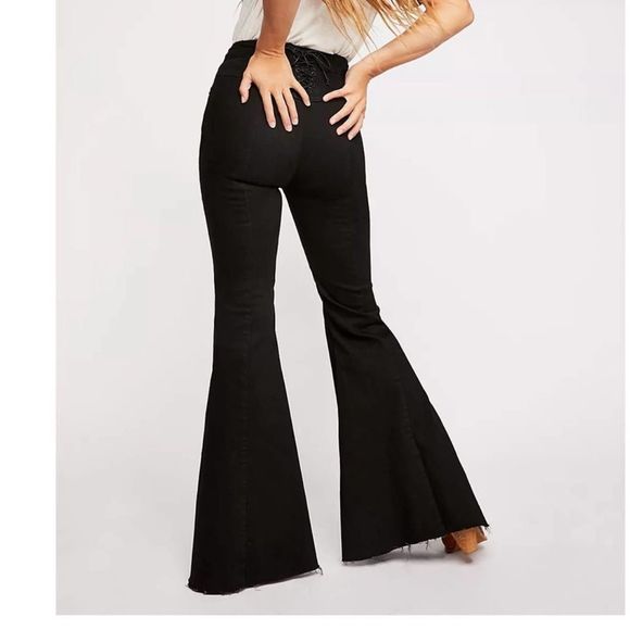 We The Free Denim - We The Free | 28 | Black Curvy high rise lace up back wide leg bell bottom jeans